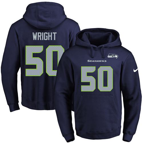 Nike Seahawks #50 K.J. Wright Navy Blue Name & Number Pullover NFL Hoodie - Click Image to Close